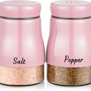 Pink Salt and Pepper Shakers Set, Bivvclaz 5 oz Salt and Pepper Dispenser with Glass Bottom, Cute Salt and Pepper Shakers for Pink Kitchen Decor and Accessories, Easy Filling