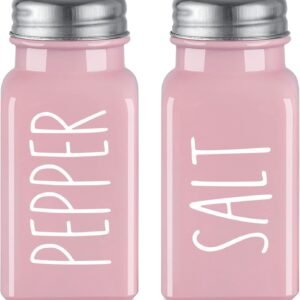 Pink Salt and Pepper Shakers Set - Pink Kitchen Decor and Accessories - Cute Glass Salt Shaker for Kitchen and Table, RV, Camp,BBQ