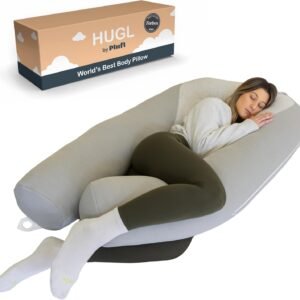 Plufl Hugl Cooling Body Pillow for Adults Made with CloudSupport Fill | U Shaped Maternity Pillows Great for Side Sleepers & Pregnant Women | Washable Cover | Grey