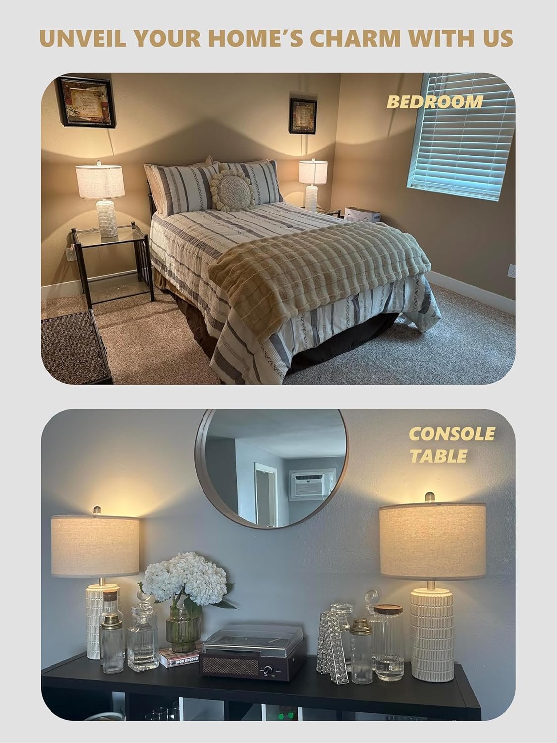 PoKat 23" Modern Ceramic Table Lamp Set of 2 for Living Room White Desk Lamps for Bedroom Farmhouse Bedside Nightstand Lamp House Warming Gifts New Home Decor End Table Lamps Gifts for Women Mom Beige - Image 2