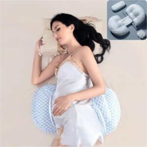 Portable Pregnancy Pillow – W Shaped Maternity Support for Side Sleepers, Adjustable Travel Wedge Pillow for Back, Belly, and Hip Relief, Ideal for Pregnant Women, Nursing Pillow (While Blue)