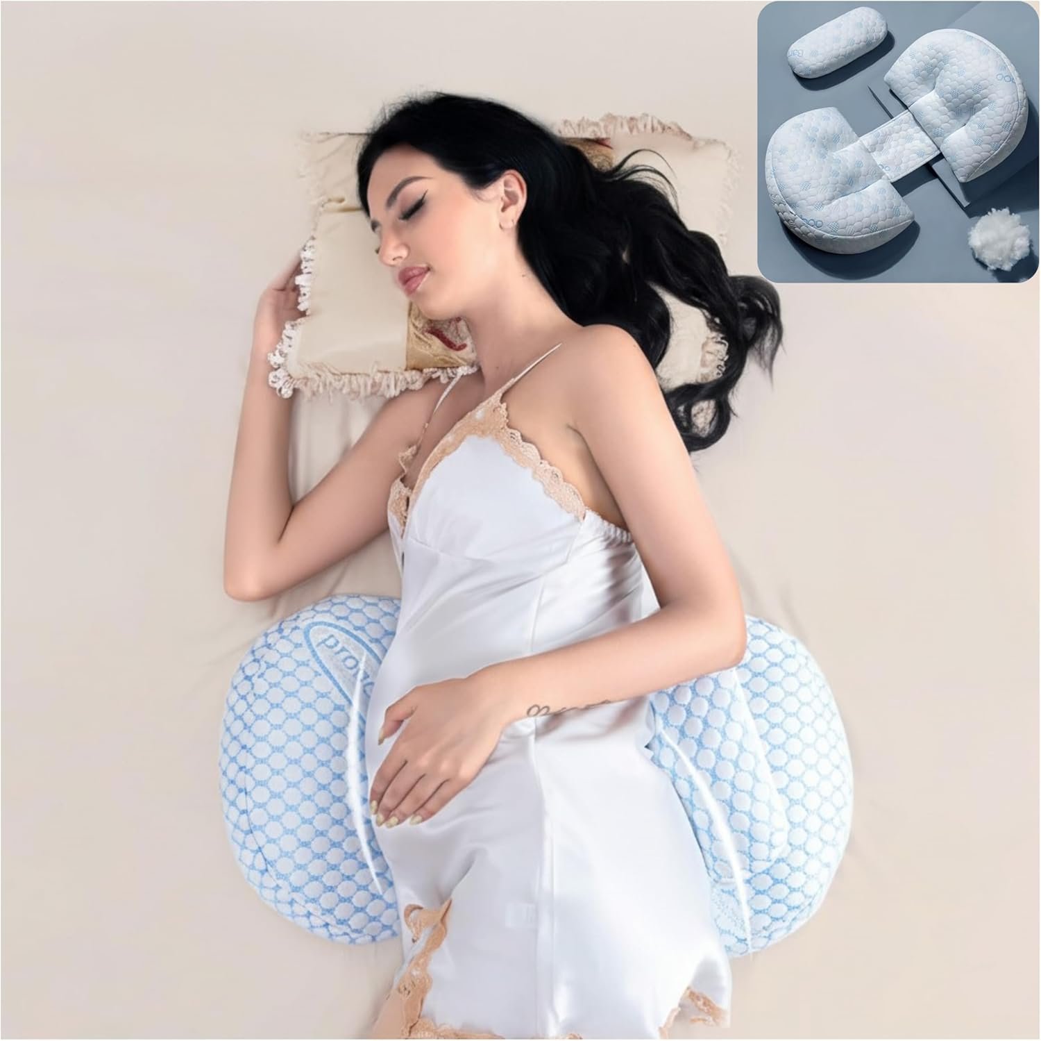 Portable Pregnancy Pillow – W Shaped Maternity Support for Side Sleepers, Adjustable Travel Wedge Pillow for Back, Belly, and Hip Relief, Ideal for Pregnant Women, Nursing Pillow (While Blue)
