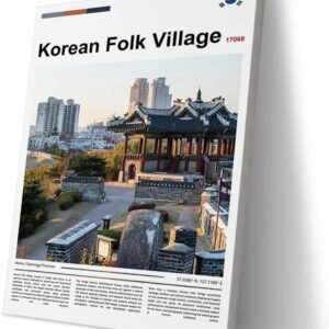 Poster Korean Folk Village Wall Art Original Design(30"x20" Wrapped Canvas) Joseon Dynasty Architecture Print South Korea Travel Landmark Gyeonggi Cultural Heritage Ancient Palace Zen Scenery Picture