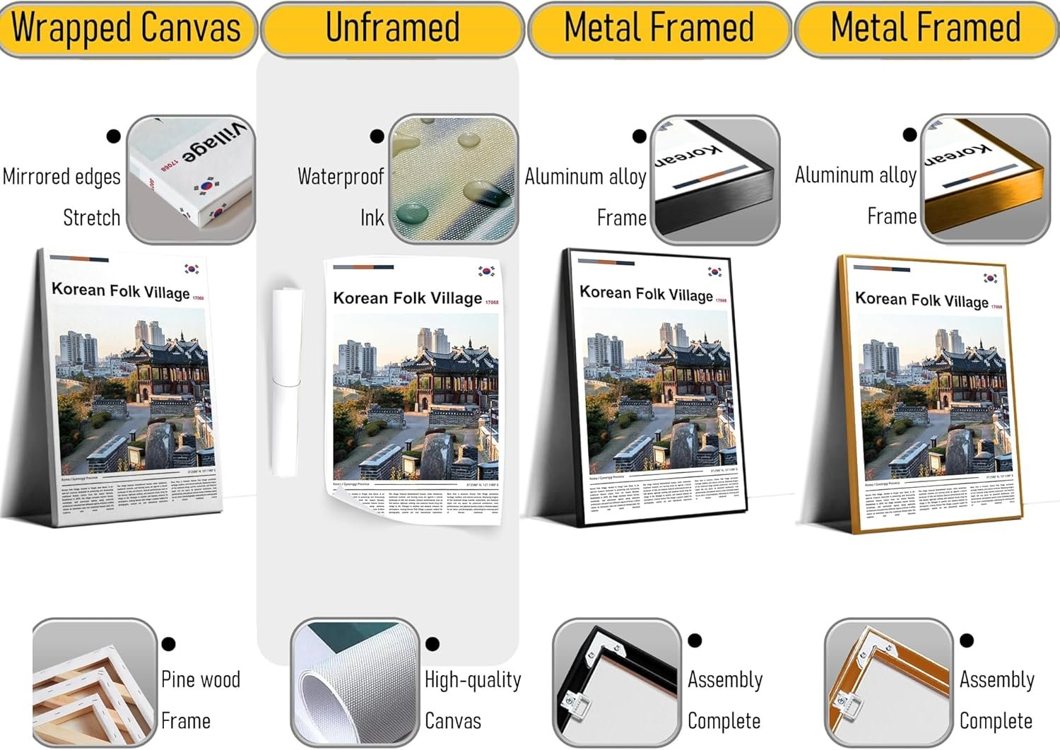 Poster Korean Folk Village Wall Art Original Design(30"x20" Wrapped Canvas) Joseon Dynasty Architecture Print South Korea Travel Landmark Gyeonggi Cultural Heritage Ancient Palace Zen Scenery Picture - Image 2