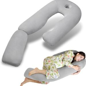 Pozico U-Shaped Full Body Pillow for Side Sleepers – 51-Inch Cooling Pregnancy Pillow with Ear Piercing Design for Neck, Back, and Hip Support – Removable Washable Cover Space-Saving Design