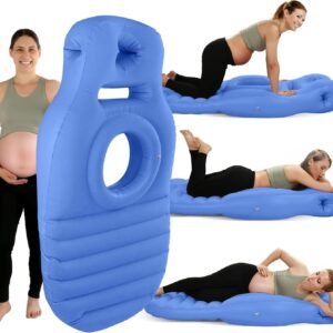 Pregnancy Blow Up Pillow, Belly Mattress for Pregnant Women with Electric Pump, Full Body Maternity Airbed with Hole for Stomach Sleeping, Back Pain & SPD Relief, Blue
