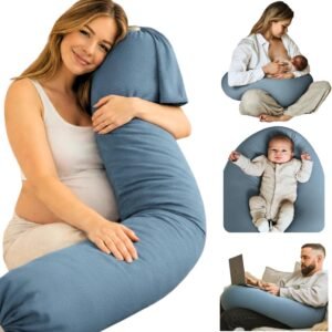 Pregnancy Pillow 5-in-1 |Adjustable Shape, Cooling Fabric| Beanbag Style Microbead, O-Shape for Nursing, 5-Point Full Body Support for Side Sleepers, Gift for Women, with Travel Bag - Blue
