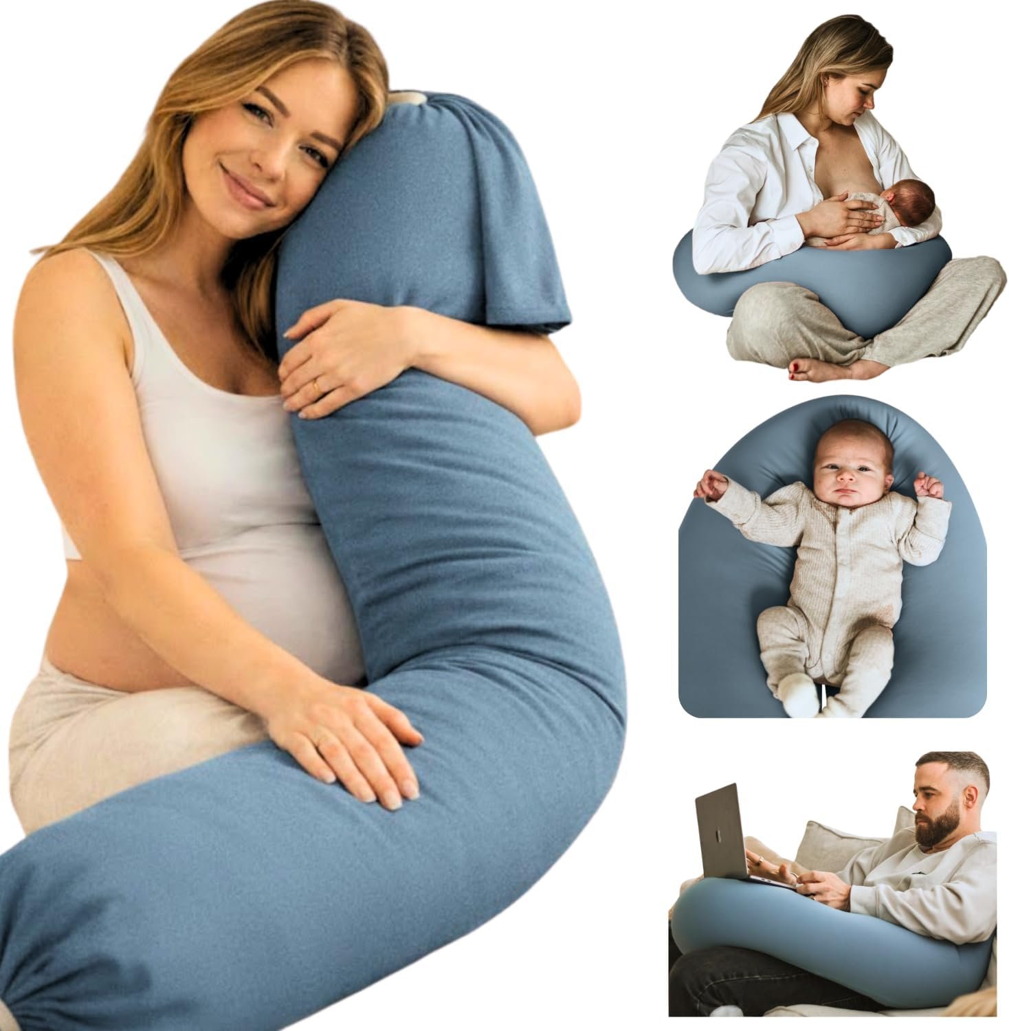 Pregnancy Pillow 5-in-1 |Adjustable Shape, Cooling Fabric| Beanbag Style Microbead, O-Shape for Nursing, 5-Point Full Body Support for Side Sleepers, Gift for Women, with Travel Bag - Blue