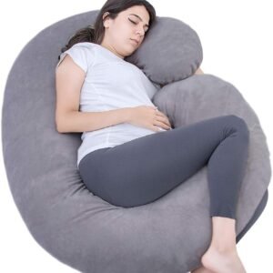 Pregnancy Pillow, C Shaped Full Body Pillow for Maternity Support and Pregnant Women Sleeping with Velvet Cover (Dark Grey)