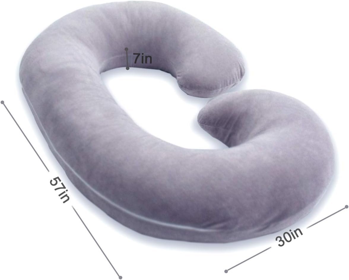 Pregnancy Pillow, C Shaped Full Body Pillow for Maternity Support and Pregnant Women Sleeping with Velvet Cover (Dark Grey) - Image 2