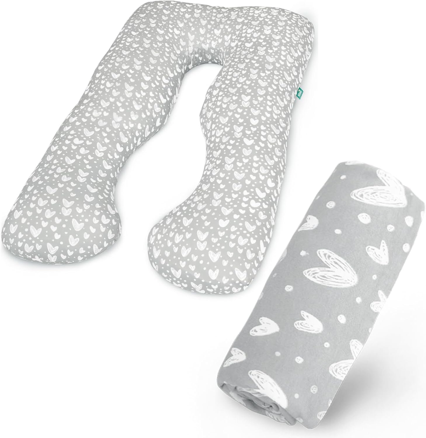 Pregnancy Pillow Cover U-Shaped (ONLY Pillowcase), Super Soft Replacement Cover Fits Most 55/57 Inch Maternity Pillow, Full Body Pregnancy Pillow Case, Universal Fit, Grey Hearts Print