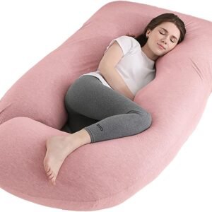 Pregnancy Pillow J-Shaped Full Body Pillow, 59 inch Cool Fabric Easy to Remove and Wash, Support Pregnant Women's Backs Legs and HIPS, Improve Sleep,Pregnancy Pillow for Women ，Pink