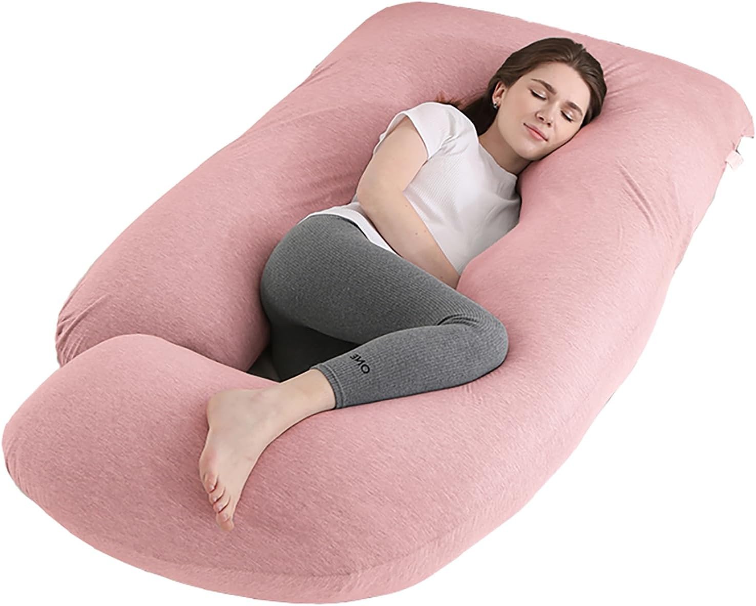 Pregnancy Pillow J-Shaped Full Body Pillow, 59 inch Cool Fabric Easy to Remove and Wash, Support Pregnant Women's Backs Legs and HIPS, Improve Sleep,Pregnancy Pillow for Women ,Pink
