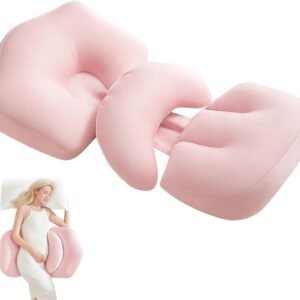 Pregnancy Pillow, Portable Maternity Pillow for Pregnant Women, Travel Wedge Pillow for Side Sleeper, Relief Body Pillow Support for Back, Belly, Waist, Removable & Adjustable Cover, Pink
