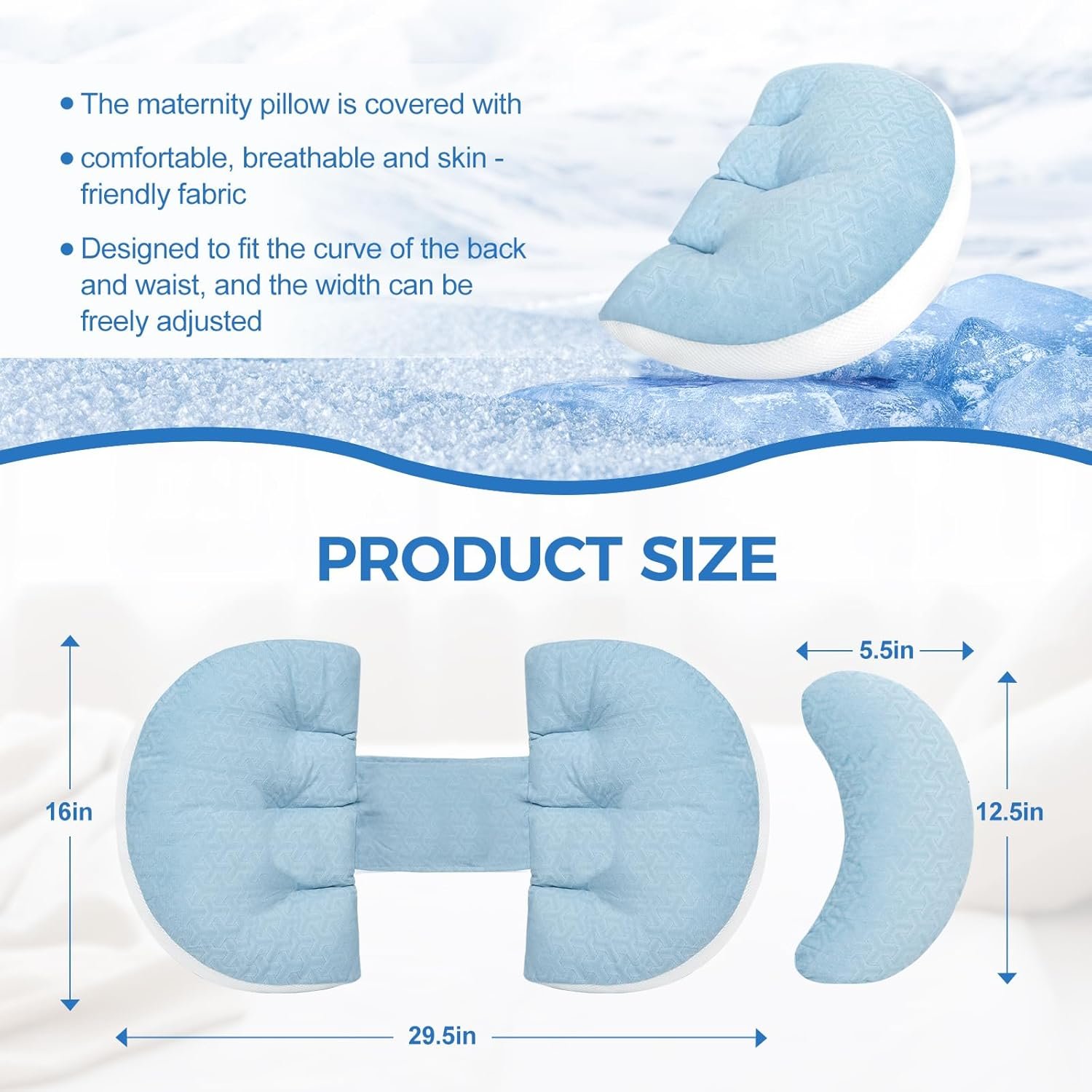 Pregnancy Pillow, Pregnancy Wedge Pillow for Sleeping Portable, Maternity Pillow for Pregnant Women, Body Pillow Support for Back, Belly(Blue) - Image 2