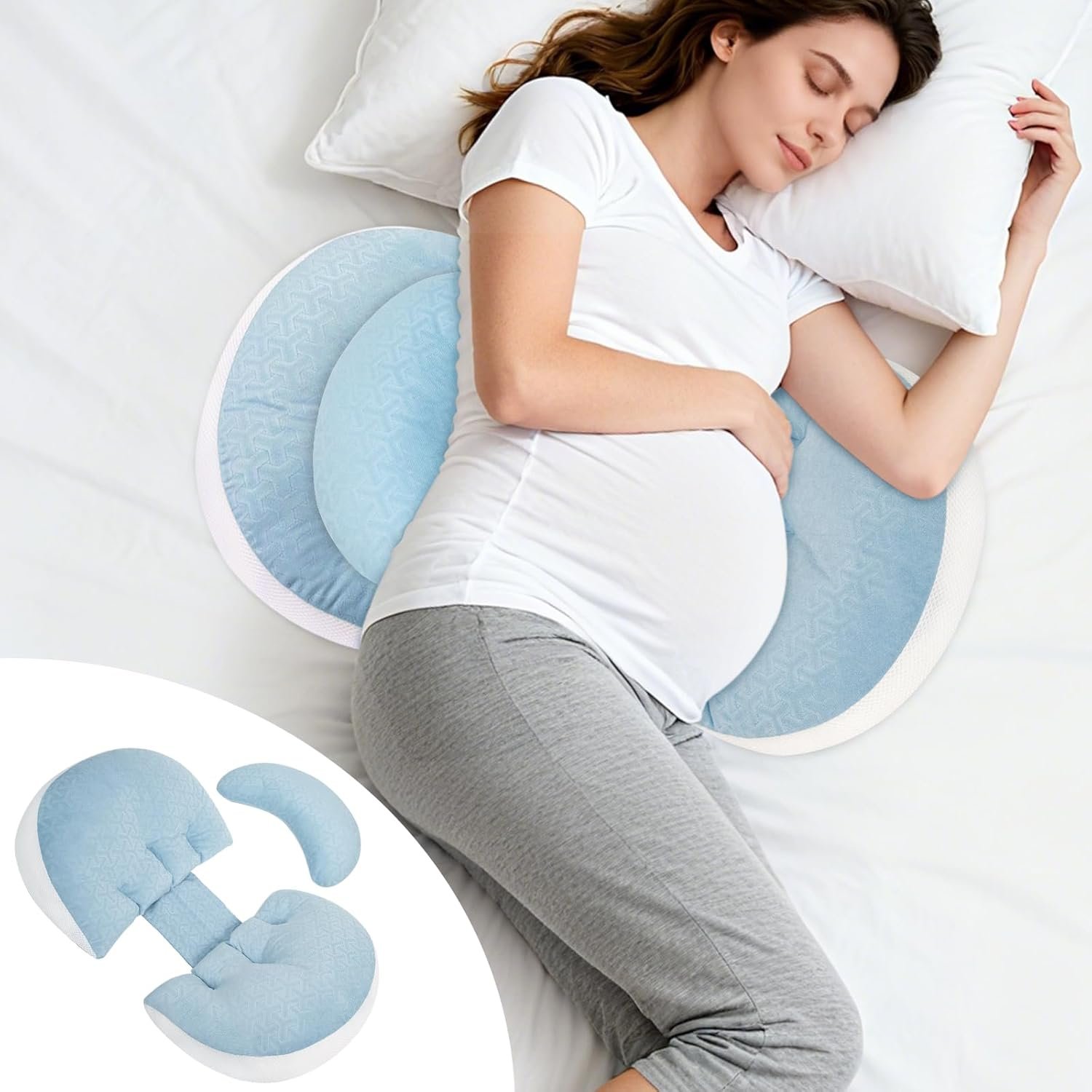 Pregnancy Pillow, Pregnancy Wedge Pillow for Sleeping Portable, Maternity Pillow for Pregnant Women, Body Pillow Support for Back, Belly(Blue)