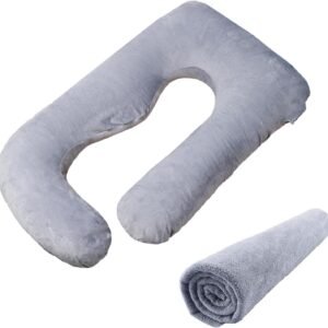Pregnancy Pillow Replacement Cover Compatible with Momcozy Pillows, Removable and Washable U Shaped Smooth Maternity Pillow Cover, Soft Large Pillow Protector for Side, Gray (ONLY Pillowcase)