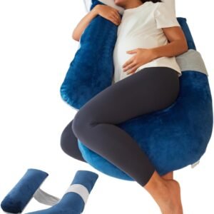 Pregnancy Pillow, Soft Maternity Pillow with Detachable & Adjustable Pillow Cover, Full Body Pillow for Adults Sleeping, Support for Back, Belly, Legs, HIPS Grey and Blue