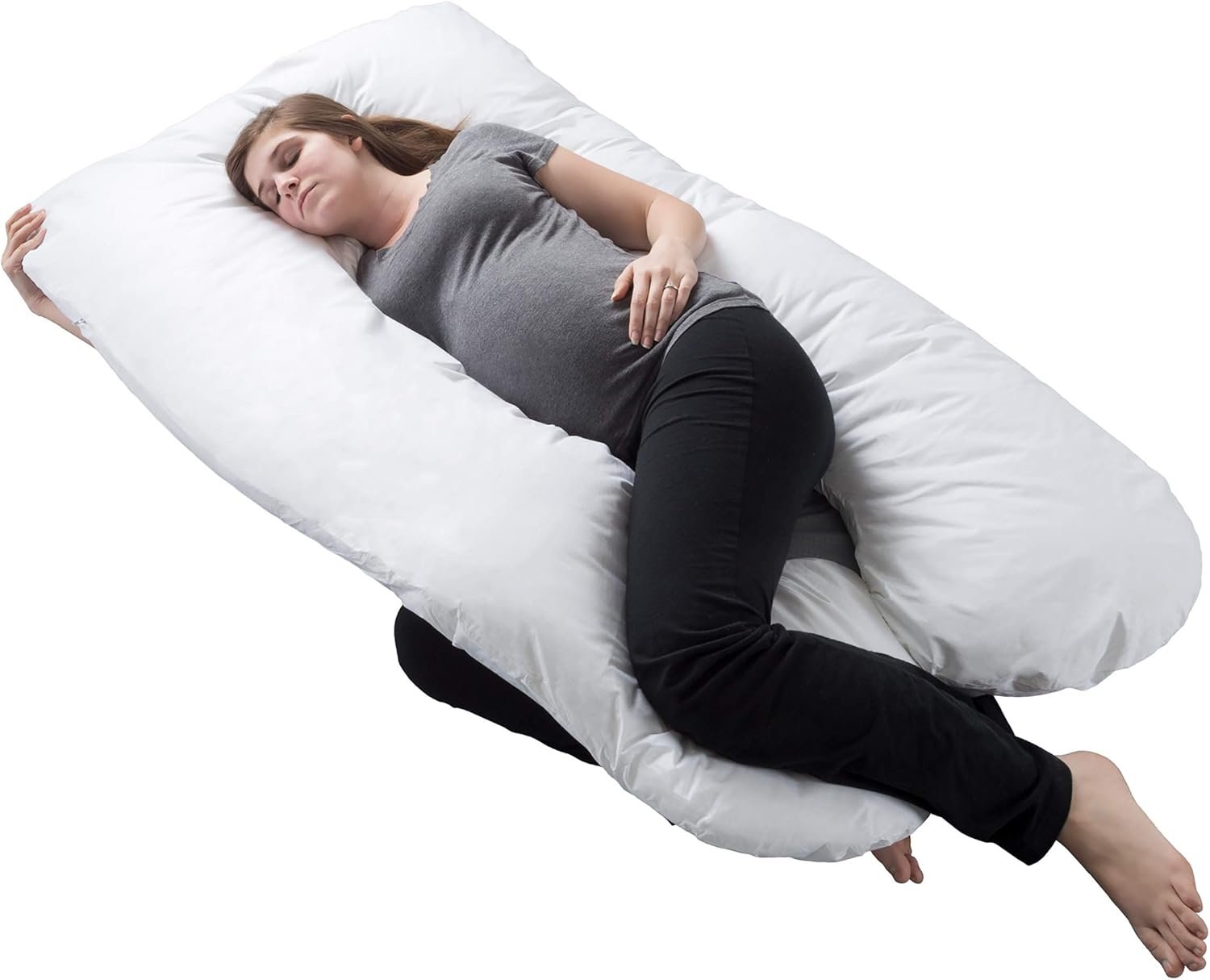 Pregnancy Pillow - U-Shaped Full Body Pillow with Removable Cover - Pregnancy Support for Sleeping - Body Cushions for Adults, Maternity Pad by Lavish Home (White)