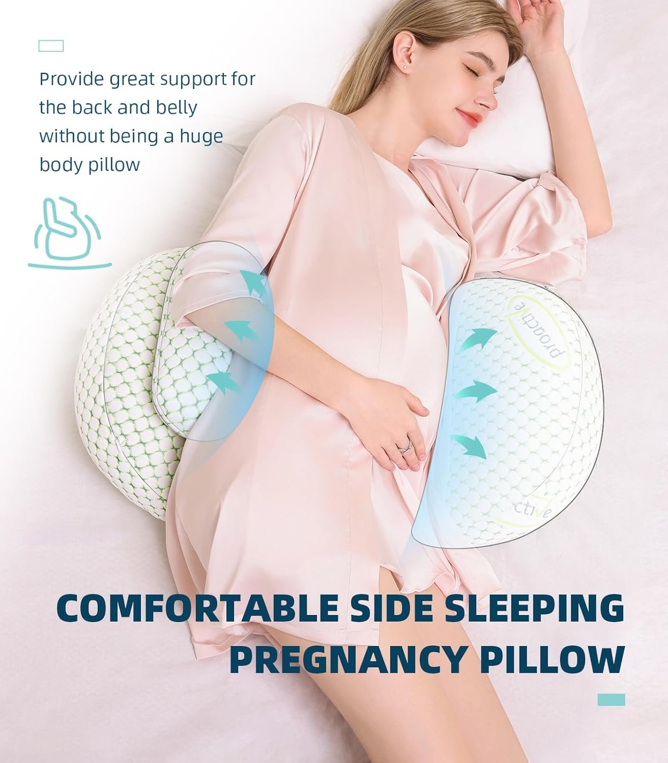 Pregnancy Pillow for Pregnant Women – Comfortable Maternity Pillow for Side Sleepers, Supports Back, Belly, HIPS, and Legs, with Removable & Adjustable Cover - Image 2