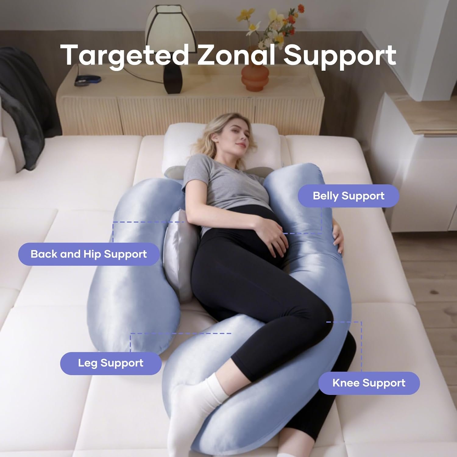 Pregnancy Pillows for Side Sleeping - Adjustable Belly & Back Support Pillow,H Shaped Full Body Maternity Pillow with Cooling Removable Cover, for Pregnant Women and Adults(Blue) - Image 2