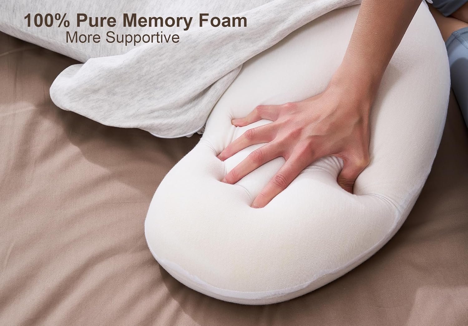 Pregnancy Pillows for Side Sleeping, Big Memory Foam J Shaped Maternity Body Pillow for Pregnancy, Full Body Support, Soft Pregnancy Pillow for Head Neck Belly HIPS Support - Image 2