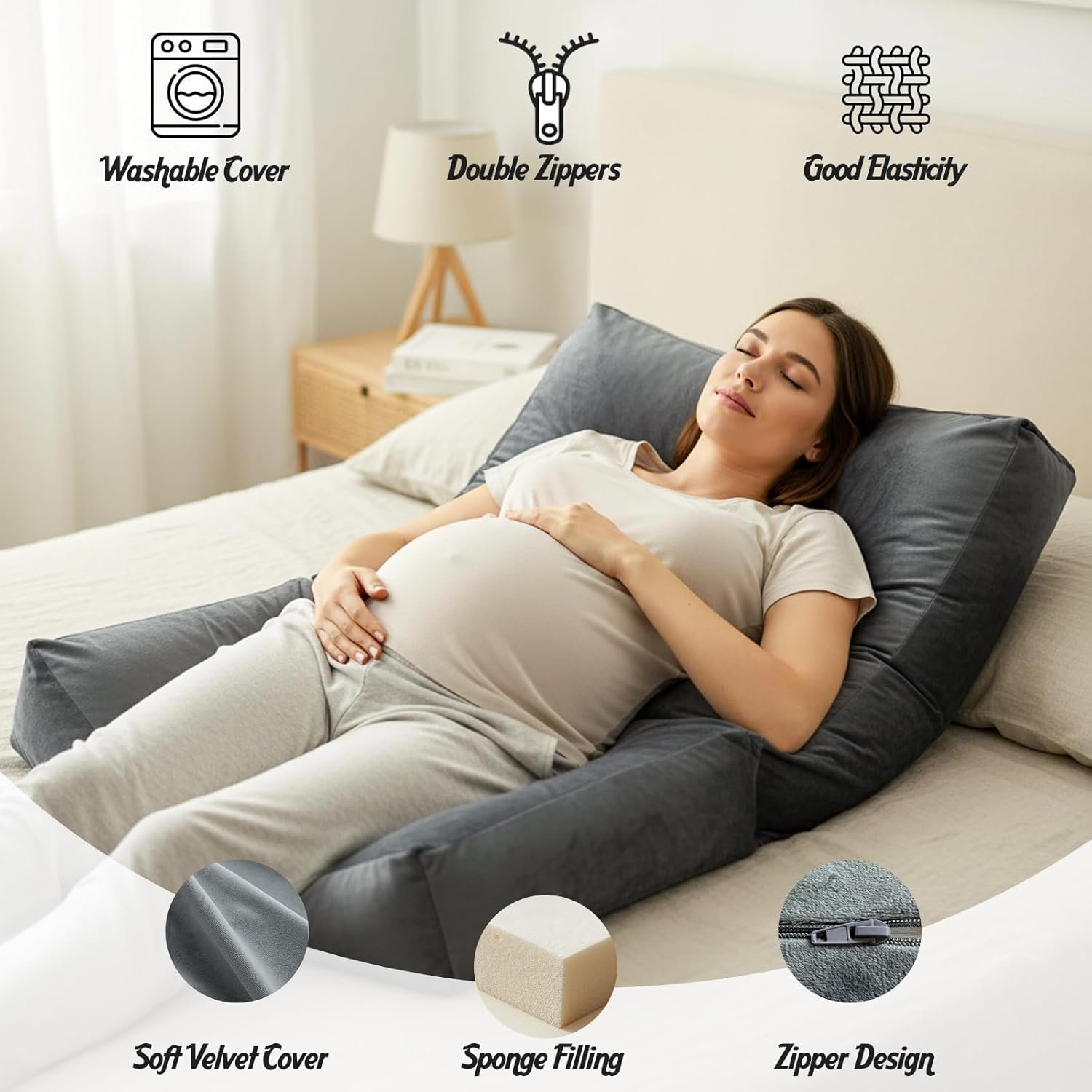 Pregnancy Pillows for Sleeping, 45.3 Inch Pregnancy Massage Pillow Full Body Pillow with Removable Cover & Leg Pillow, Support for Back, Legs, Belly, HIPS for Pregnant Women - Image 2