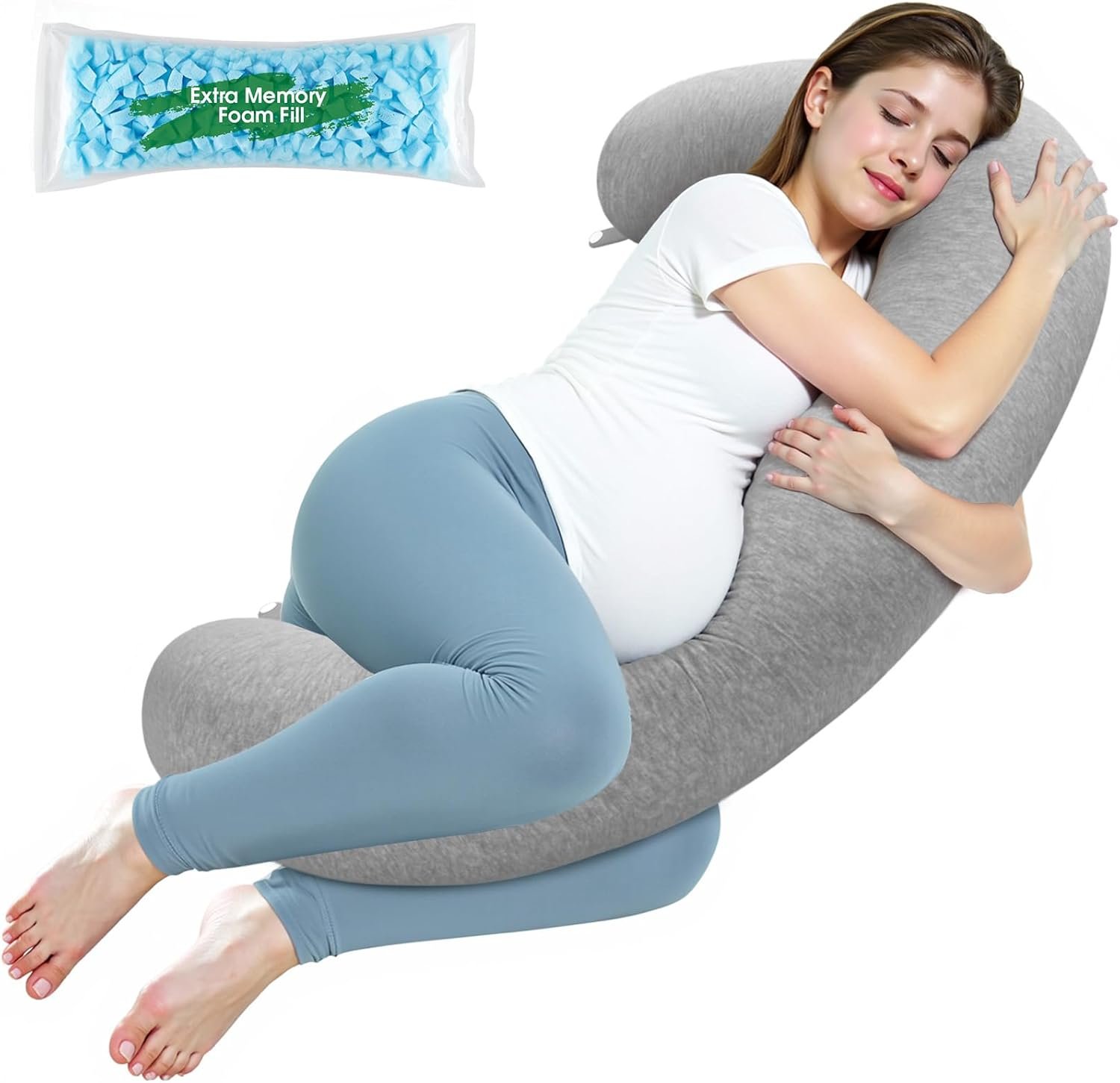 Pregnancy Pillows for Sleeping, C-Shaped Maternity Pillow for Pregnant Women with Adjustable Firmness, Body Pillow, Full Body Support for Side Sleepers, Head, Neck, Belly, 47.2’’ x 9.8''