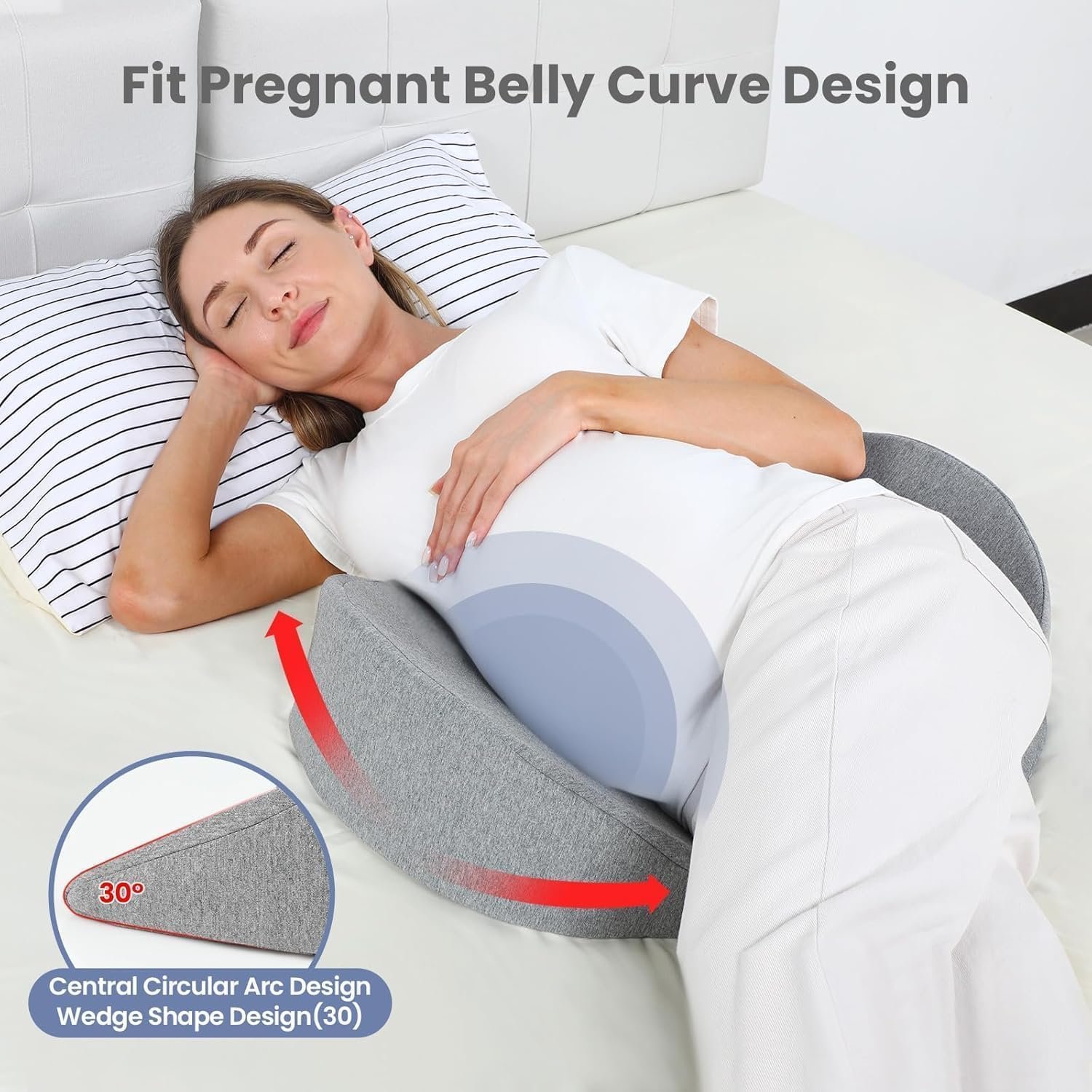 Pregnancy Pillows for Sleeping, Upgraded Memory Foam Maternity Pillow for Pregnant Women, Pregnancy Wedge Pillow with Cooling Removable, Washable Cover, Support for Belly(Light Grey) - Image 2