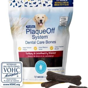 ProDen PlaqueOff System Dental Care Bones for Dogs - Dog Breath Freshener & Plaque Remover - Dog Teeth Cleaning for a Healthy Mouth - Turkey Cranberry Flavor - 17 oz