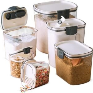 Progressive ProKeeper Baker's Airtight Kitchen Storage Canister Container Set for Flour, Sugar & More, Keeps Ingredients Fresh, with Accessories (Multicolor, 6- Piece)