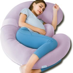 QUEEN ROSE Cooling Pregnancy Pillows,E Shaped Full Body Pillow for Sleeping, with Pregnancy Wedge Pillow for Belly Support, 60 Inch Maternity Pillow for Side Sleeper, Cooling Rayon Cover, Purple