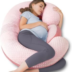 QUEEN ROSE Pregnancy Pillows - E Shaped Pregnancy Pillows for Sleeping, Detachable Body Pillow for Pregnant Side Sleeper, Pink Velvet, 60in
