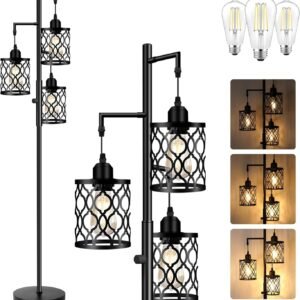 ROTTOGOON Dimmable Farmhouse Floor Lamp, Industrial Floor Lamp for Living Room with 3 X 6W LED Bulbs, 3 Light Rustic Standing Tall Lamp for Bedroom, Office, 68"