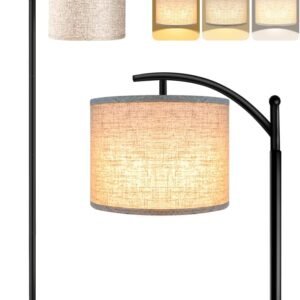 ROTTOGOON Floor Lamp for Living Room with 3 Color Temperatures LED Bulb, Standing Lamp Tall Industrial Floor Lamp Reading for Bedroom, Office (9W LED Bulb, Beige Lampshade Included) -Black