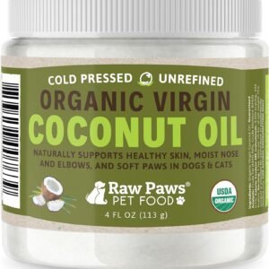Raw Paws Virgin Organic Coconut Oil for Dogs & Cats, 4-oz - Treatment for Itchy Skin, Dry Nose, Paws - Hot Spot Lotion - Natural Hairball Remedy for Cats
