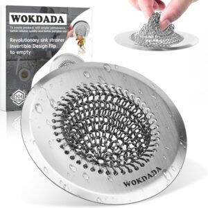 Revolutionary Kitchen Sink Drain Strainer/Patented Reversible Chain Mesh, Effortless Cleaning & Debris Catcher, Large Capacity, No Clog, 304 Stainless Steel & Rust-Proof/Handmade