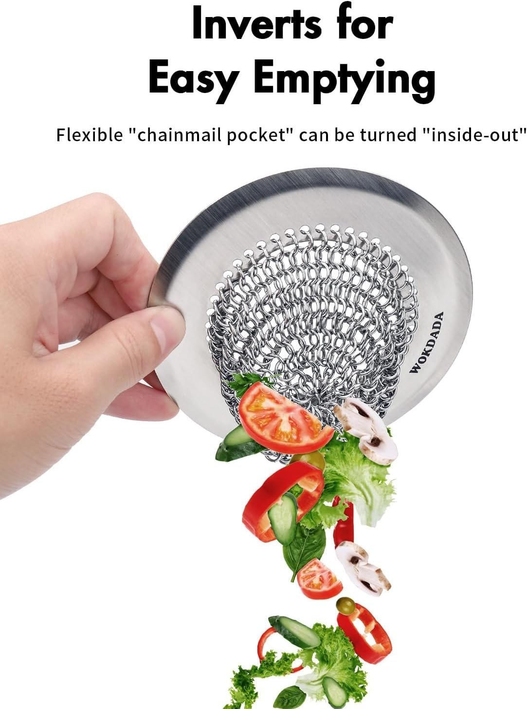 Revolutionary Kitchen Sink Drain Strainer/Patented Reversible Chain Mesh, Effortless Cleaning & Debris Catcher, Large Capacity, No Clog, 304 Stainless Steel & Rust-Proof/Handmade - Image 2