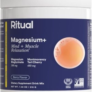Ritual Magnesium+ Drink Mix Supplement | 2-in-1 Science-Backed Tart Cherry & Gentle on Stomach Magnesium Bisglycinate | Formulated for Mind & Muscle Relaxation | Supports Sleep & Calm | 30 Servings