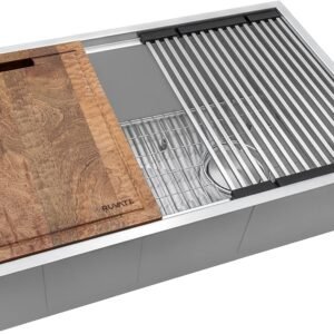 Ruvati 30-inch Workstation Kitchen Sink - Slope Bottom Offset Drain 16 Gauge Stainless Steel Kitchen Sink with Brushed Finish hides scratches, Easy-to-Clean Undermount Sink - RVH8582