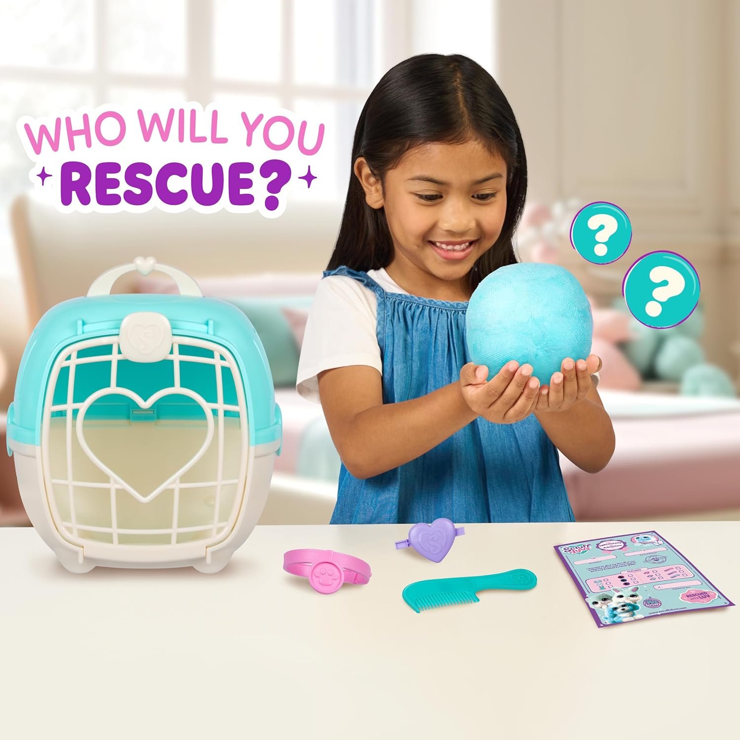 SCRUFFALUVS Blue Surprise Pet, Mystery Plush Toys, Stuffed Animals, Wash to Reveal 1 of 3 Rescue Surprise Toy Pets: Puppy, Bunny, or Kitty - Includes 8.7" Deluxe Carrier - Styles May Vary - Image 2