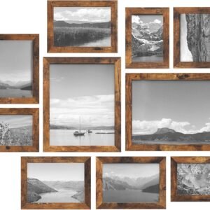 SONGMICS Picture Frames, Collage Picture Frames Set of 10, Two 8x10, Four 5x7, Four 4x6, Photo Frame for Wall Gallery Decor, Table Display, Glass, Rustic Brown URPF010X01