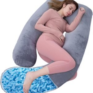 Shredded Memory Foam Body Pillow, Pregnancy Pillows for Sleeping, Maternity Pillow for Pregnant Women, Memory Foam Filling U Shaped Body Pillow with Velvet Cover (Velvet Gray, 60 inch)