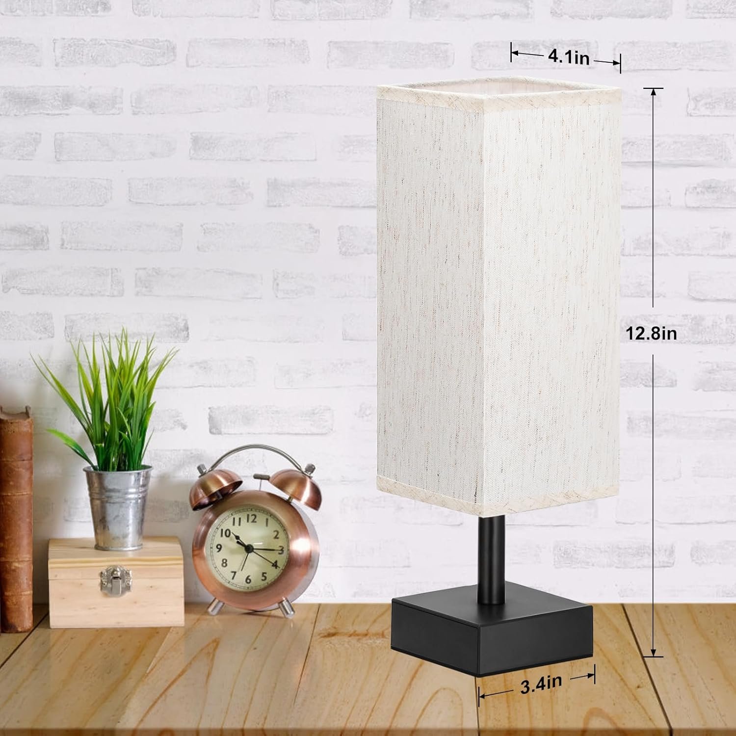 Small Table Lamp for Bedroom - Bedside Lamps for Nightstand, Minimalist Night Stand Light Lamp with Square Fabric Shade, Desk Reading Lamp for Kids Room Living Room Office Dorm - Image 2