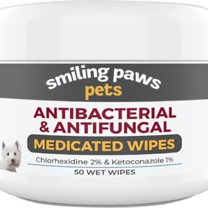 Smiling Paws Pets - Antibacterial & Antifungal Wipes for Dogs & Cats (with Chlorhexidine & Ketoconazole)