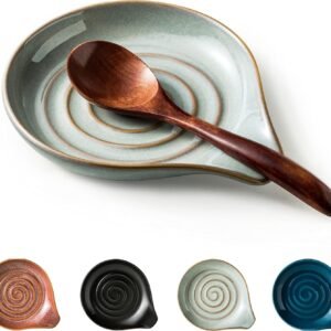Spoon Rest, Large Ceramic Spoon Holder for Stove Top, Heat-Resistant Cooking Spoon Rest for Kitchen Counter Decor, 5 Inches (Gray)