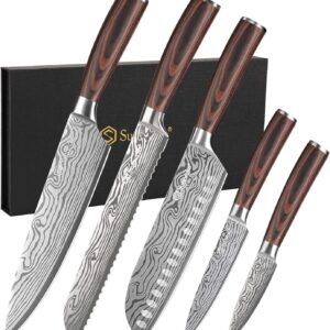 Sunnecko Kitchen Knife Set 5 Piece Chef Knife Set Professional High Carbon Stainless Steel, Sharp Kitchen Knives with Wooden Handle