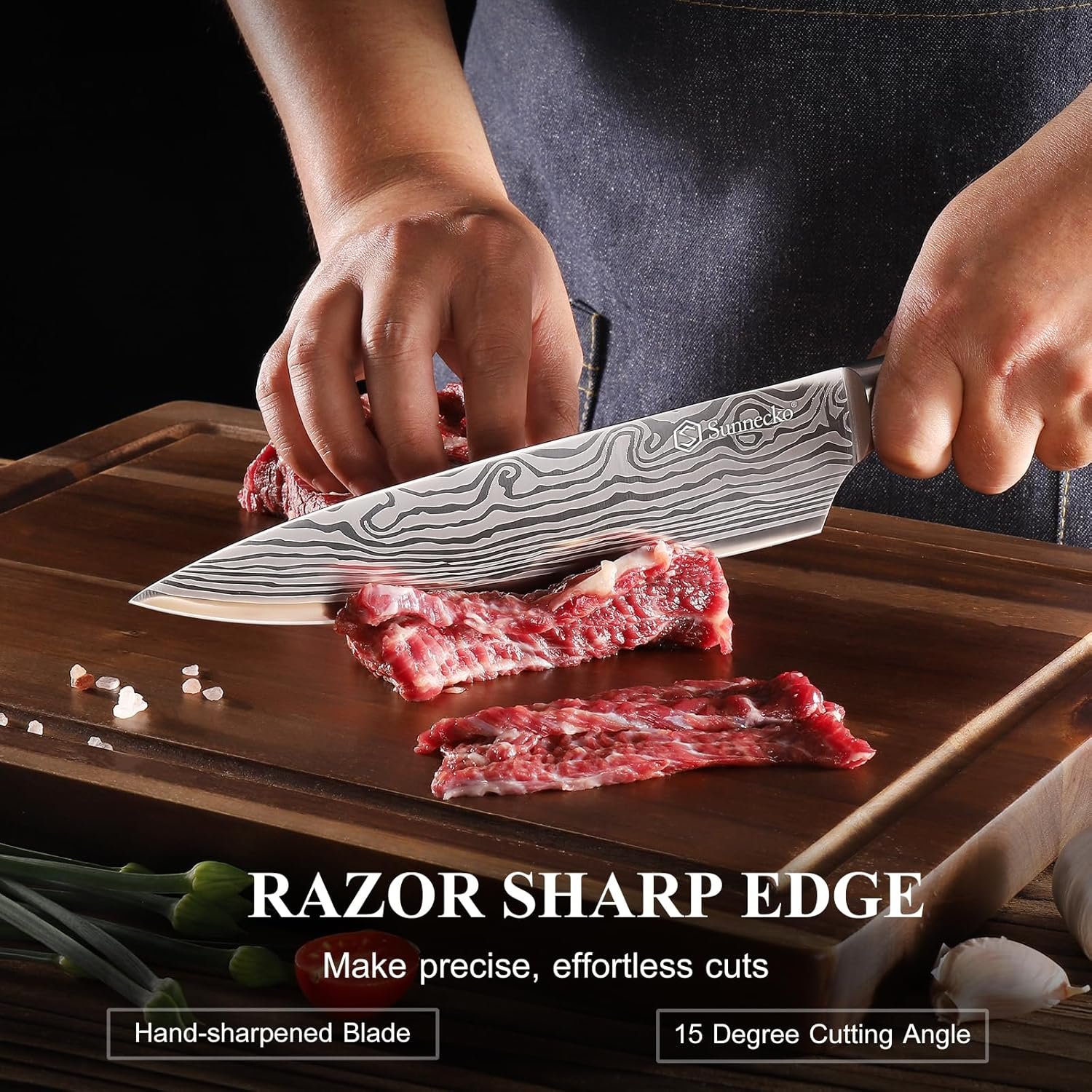 Sunnecko Kitchen Knife Set 5 Piece Chef Knife Set Professional High Carbon Stainless Steel, Sharp Kitchen Knives with Wooden Handle - Image 2