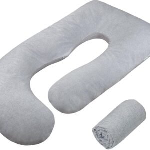 TANOFAR Pregnancy Pillow Cover J Shaped(ONLY Pillowcase), Super Soft Pillowcase Replacement Cover for Maternity Pillow, with Large Sized Zipper, Fits 55/58 Inch Pregnant Pillow, Grey