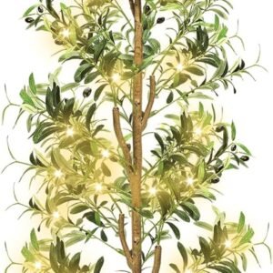 TNELTUEB Faux Olive Tree 6FT - Indoor Tall Artificial Olive Trees with Planter & Basket and Lights, Artificial Plants with Natural Wood Trunk and Realistic Fruits for Home Living Room Office Decor